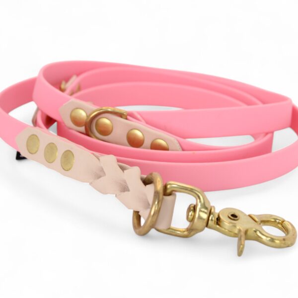 ACC Biothane® Multi-Clip Leash 165cm/16mm dream pink with plaited beige and brass finishings
