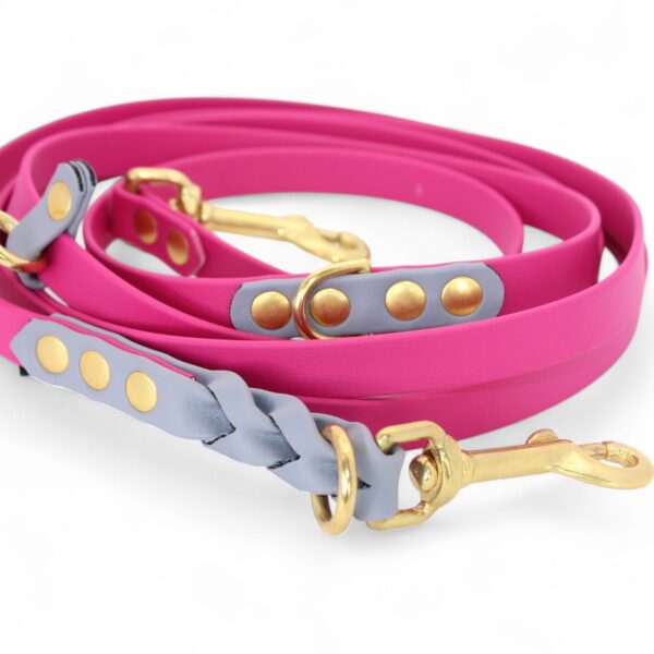 ACC Biothane® Hands-Free Leash 240cm/16mm magenta with grey and brass finishings
