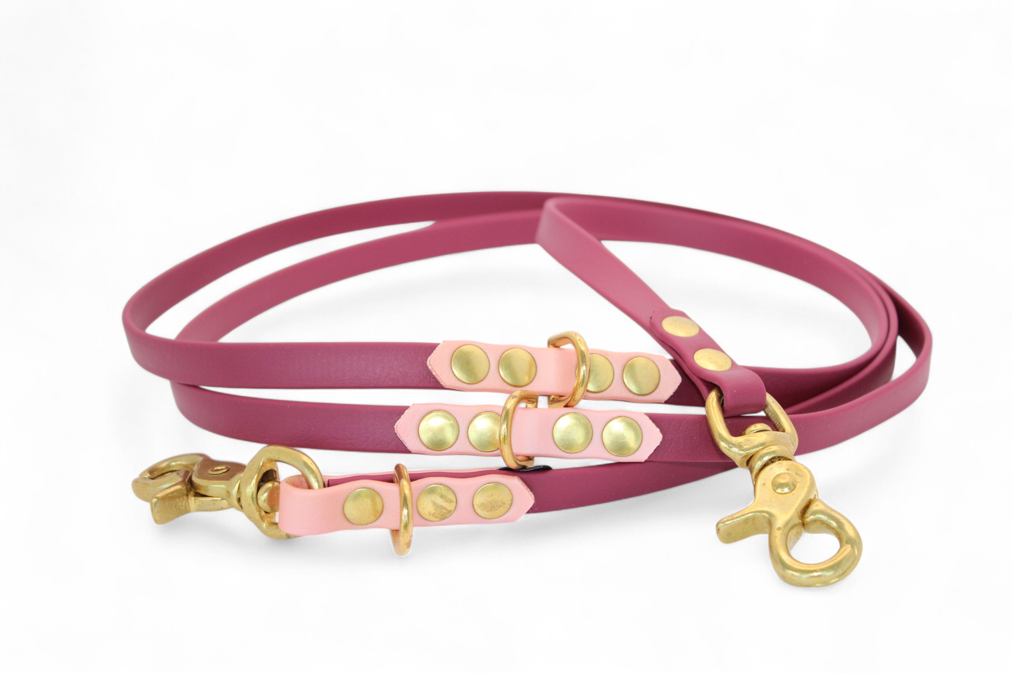 IMG_4818 ACC Biothane® Multi-Clip Leash 165cm/13mm elegant with pink and brass finishings