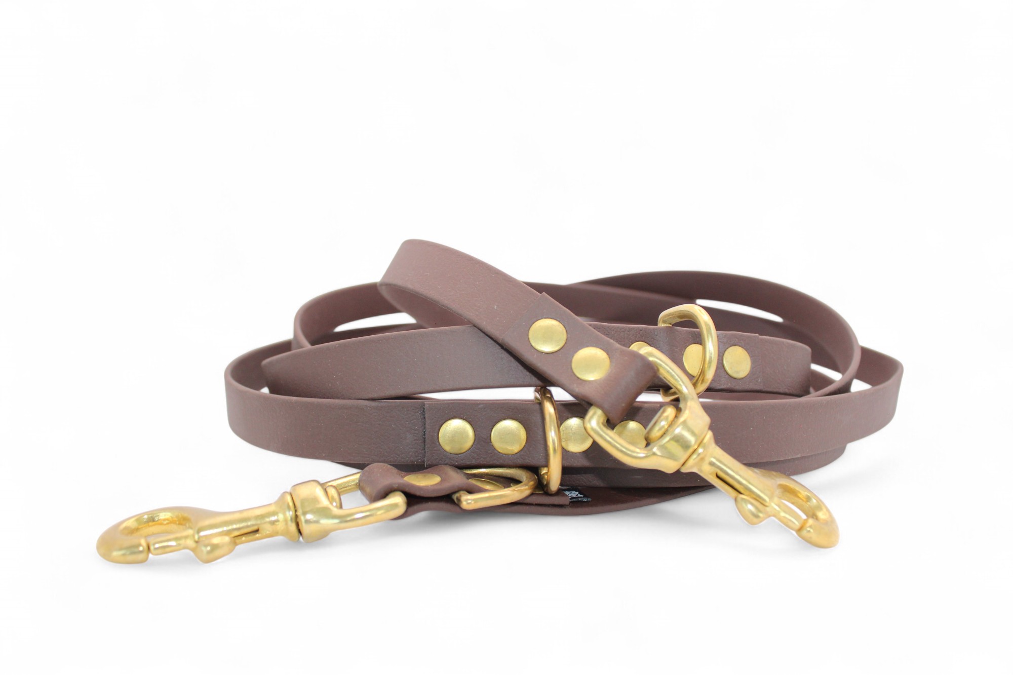 IMG_4844 ACC Biothane® Multi-Clip Leash 240cm/16mm dark brown brass finishings