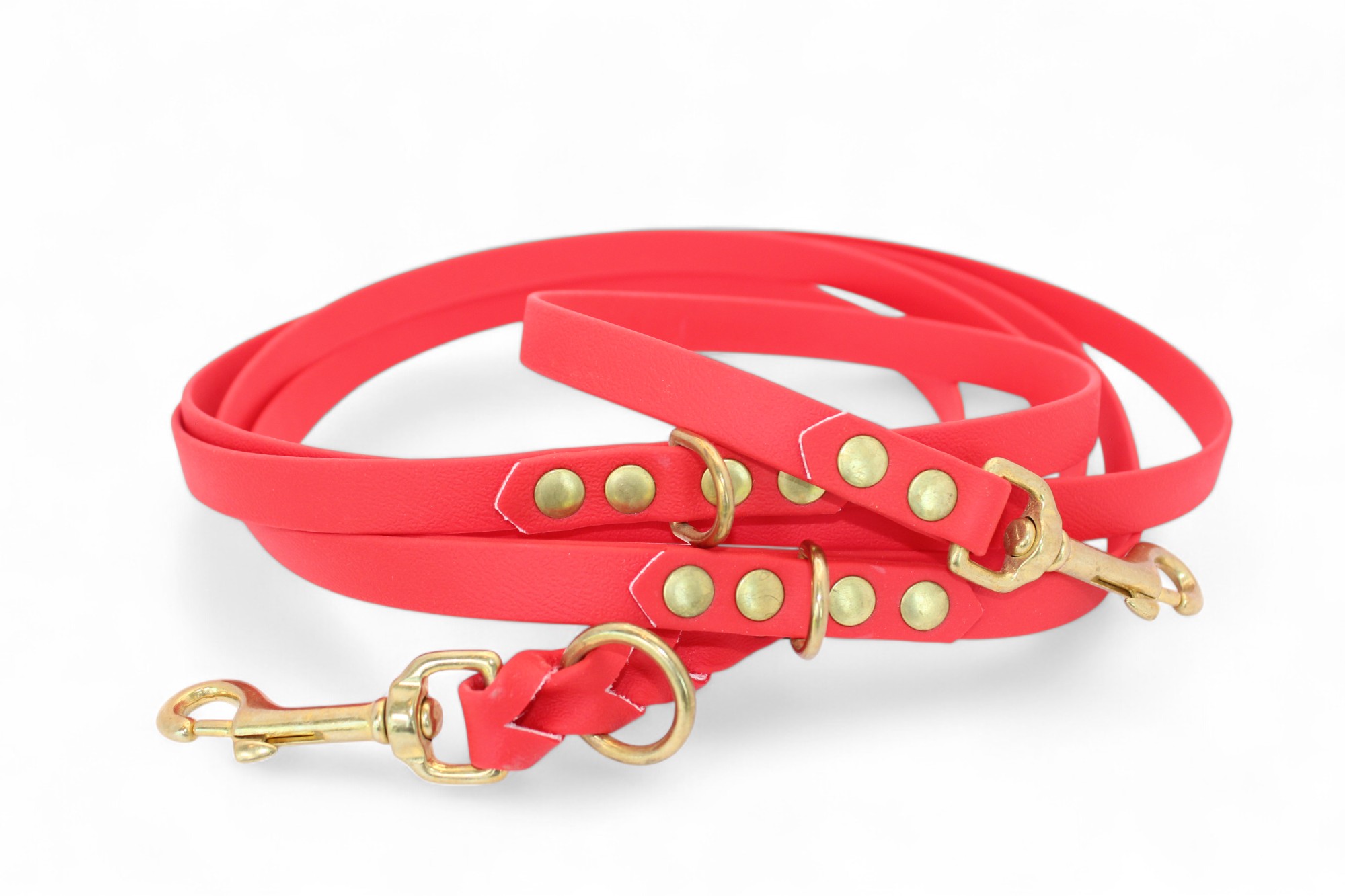 IMG_4866 ACC BIOTHANE MULTICLIP LEASH CLASSIC RED PLAITED BRASS FINISHINGS 300/16