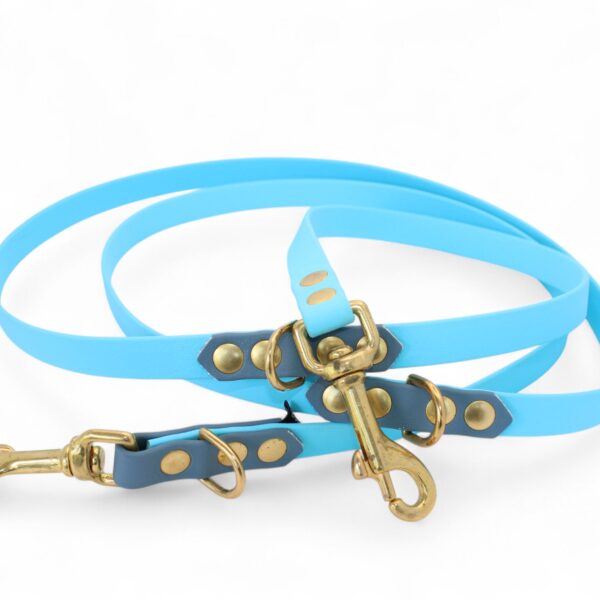 ACC Biothane® Multi-Clip Leash 165cm/16mm jeans with baby blue and brass finishings